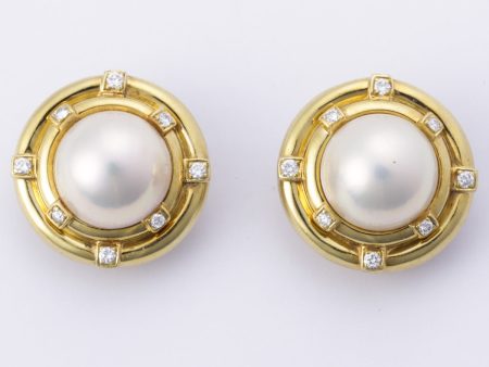 18k Yellow Gold Mabe Pearl and Diamond Clip On Earring | 14mm, 0.49ctw | Online