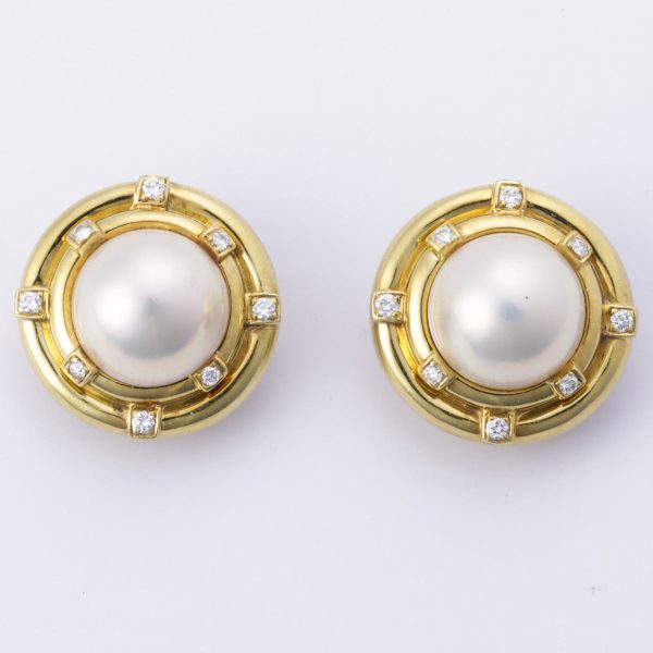 18k Yellow Gold Mabe Pearl and Diamond Clip On Earring | 14mm, 0.49ctw | Online