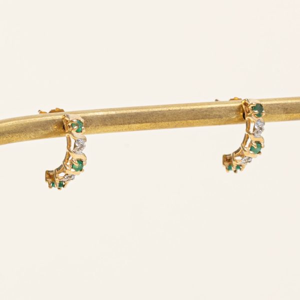 Emerald & Diamond Half Huggie Earrings | 0.15ctw, 0.02ctw | Sale