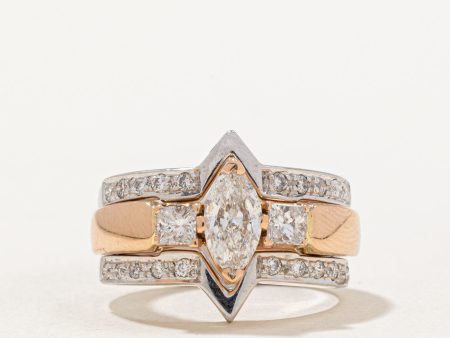 Marquise Cut Diamond Two Tone Gold Wedding Ring Set | 1.04ctw | SZ 6 | Discount