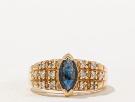 Marquise Cut Sapphire & Diamond Ring | 0.73ct, 0.36ctw | SZ 7.25 | Fashion