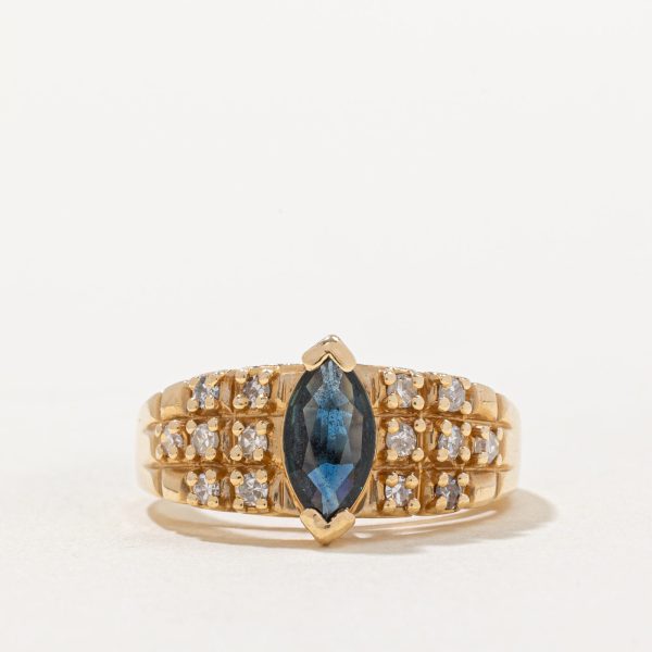 Marquise Cut Sapphire & Diamond Ring | 0.73ct, 0.36ctw | SZ 7.25 | Fashion