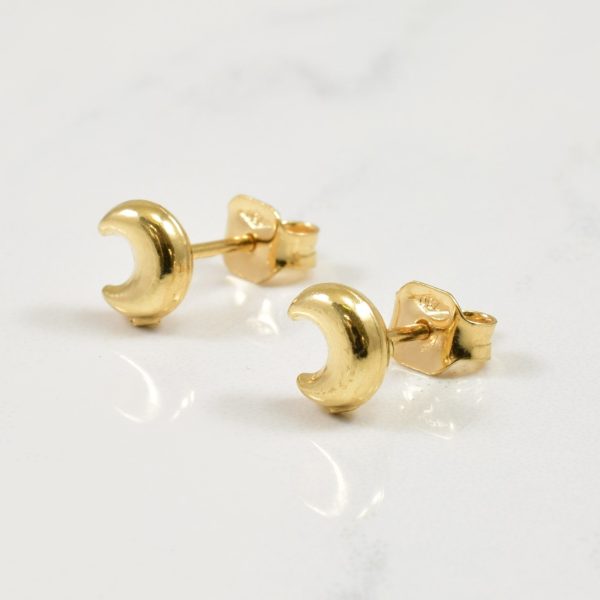 18k Yellow Gold Moon Stud Earrings For Sale