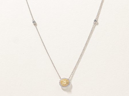 Halo Yellow Diamond Necklace | 0.98ctw | 18 | on Sale