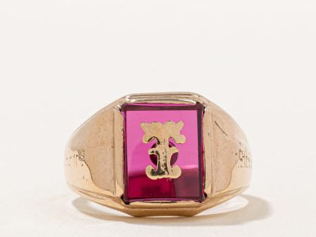 Synthetic Ruby  T  initial Ring | 6.00ct | SZ 12 | on Sale