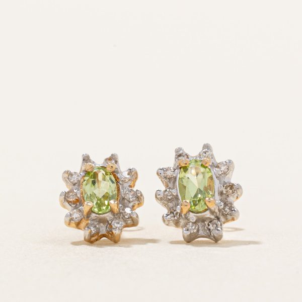 Peridot & Diamond Stud Earrings | 0.40ctw, 0.10ctw | Cheap