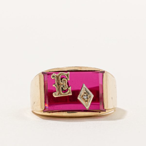 Synthetic Ruby & Diamond  E  Initial Ring | 7.00ct, 0.005ct | SZ 9 | Online Sale