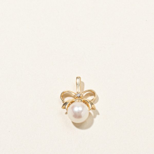 Pearl & Diamond Ribbon Pendant | 0.01ct | Online Sale