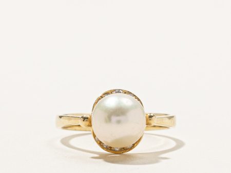 Solitaire Pearl & Diamond Ring | SZ 5.5 | Online now