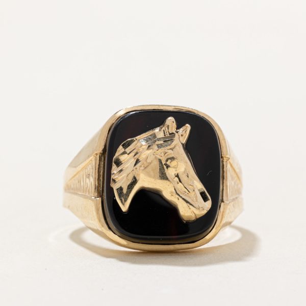 Onyx Horse Portrait Ring | 5.00ct | SZ 10.5 | For Cheap