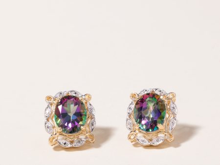 14K Yellow Gold Mystic Topaz Stud Earrings | 6.10ctw | For Sale