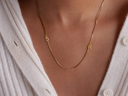 Duo Initial Necklace in Box Chain on Sale