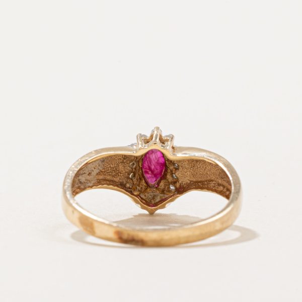 Ruby & Diamond Halo Chevron Ring | 0.23ct, 0.08ctw | SZ 6 | Online Sale