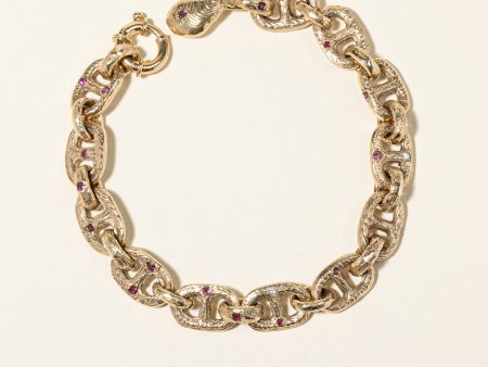 14K Yellow Gold Ruby & Diamond Anchor Chain Bracelet | 0.11ctw, 0.97ctw | 9.5  | on Sale