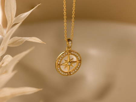 Pave Pearl Compass Necklace Discount