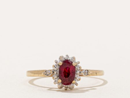 Synthetic Ruby & Diamond Halo Ring | 0.50ct, 0.01ctw | SZ 7 | Supply