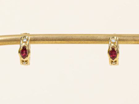 Ruby & Diamond Hoop Earrings | 0.32ctw, 0.04ctw | Online now