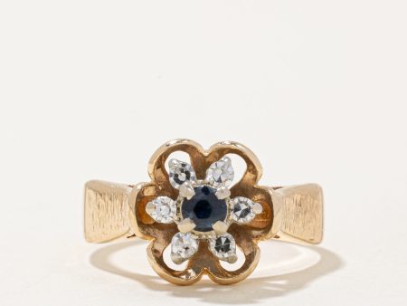 Sapphire & Diamond Flower Ring | 0.12ct, 0.10ctw | SZ 4 | For Sale