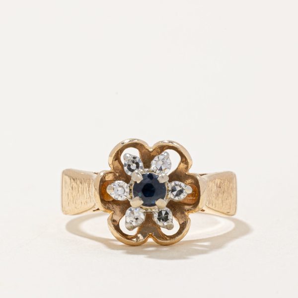 Sapphire & Diamond Flower Ring | 0.12ct, 0.10ctw | SZ 4 | For Sale