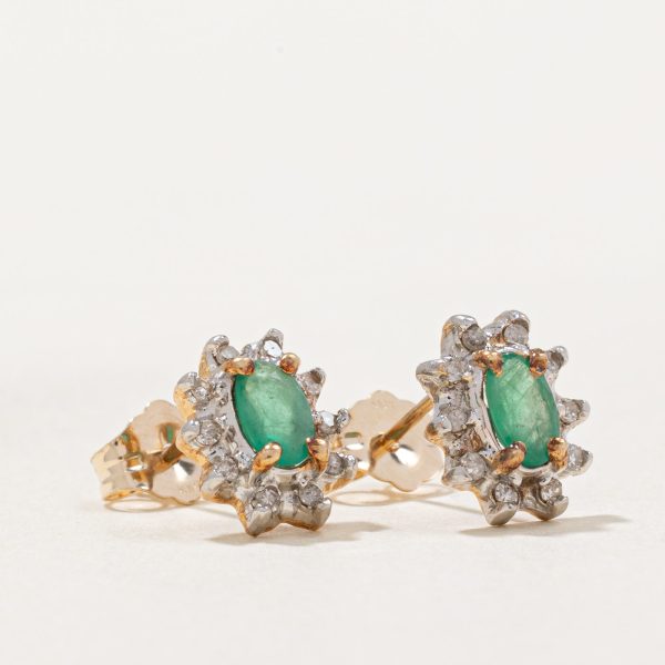 Emerald & Diamond Halo Earrings | 0.30ctw, 0.10ctw | Fashion