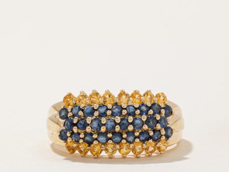 Five Row Yellow & Blue Sapphire Cocktail Ring | 1.10ctw | SZ 9.25 | Cheap