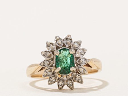 Emerald & Diamond Halo Ring | 0.30ct, 0.07ctw | SZ 5.25 | For Sale