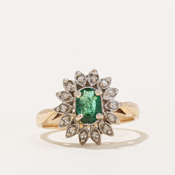 Emerald & Diamond Halo Ring | 0.30ct, 0.07ctw | SZ 5.25 | For Sale