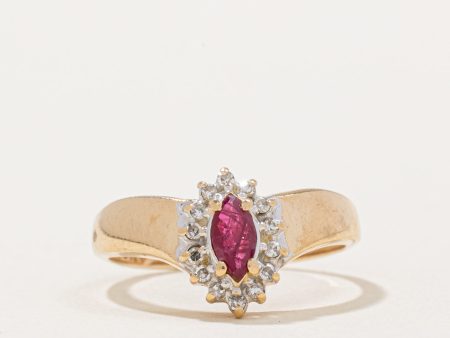 Ruby & Diamond Halo Chevron Ring | 0.23ct, 0.08ctw | SZ 6 | Online Sale