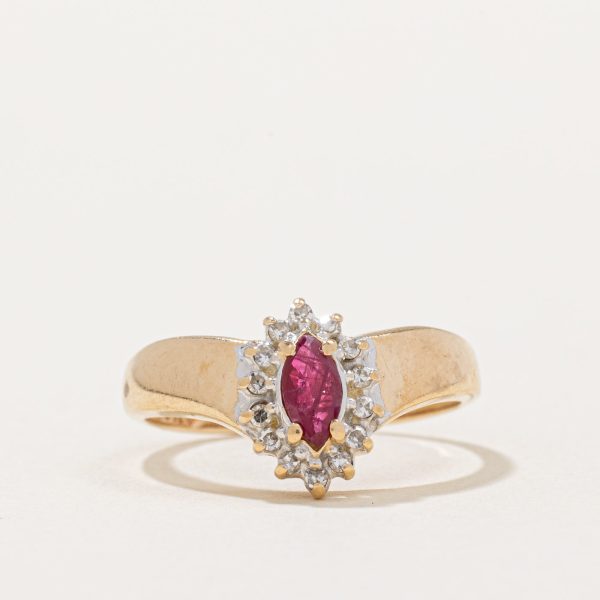 Ruby & Diamond Halo Chevron Ring | 0.23ct, 0.08ctw | SZ 6 | Online Sale