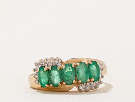 Five Stone Emerald & Diamond Ring | 1.25ctw, 0.08ctw | SZ 7 | Sale