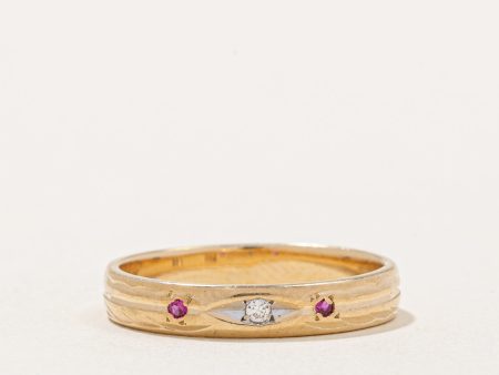 Synthetic Ruby & Diamond Flush Set Band | 0.03ctw, 0.02ct | SZ 5.25 | Discount