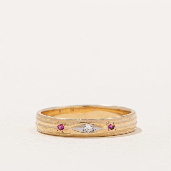 Synthetic Ruby & Diamond Flush Set Band | 0.03ctw, 0.02ct | SZ 5.25 | Discount