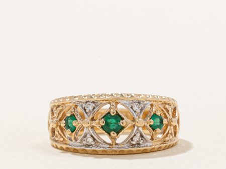 Emerald & Diamond Lattice Ring | 0.22ctw, 0.02ctw | SZ 6.5 | Supply