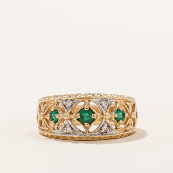 Emerald & Diamond Lattice Ring | 0.22ctw, 0.02ctw | SZ 6.5 | Supply