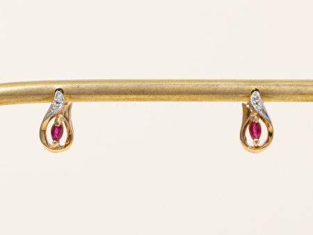 Ruby & Diamond Earrings | 0.12ctw, 0.02ctw | For Discount