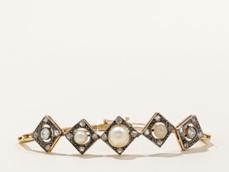 Antique Old Cut Diamond & Pearl Bracelet | 0.60ctw | 7  | Cheap