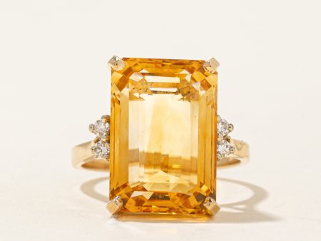 Mandarin Citrine & Diamond Cocktail Ring | 11.00ct, 0.08ctw | SZ 7 | For Discount