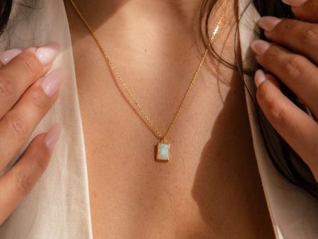 White Opal Rectangle Necklace Fashion