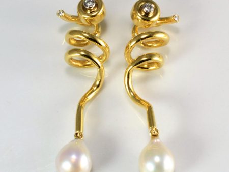 Spring Design Diamond & Pearl Dangle Earrings | 0.12 ctw | Online Sale