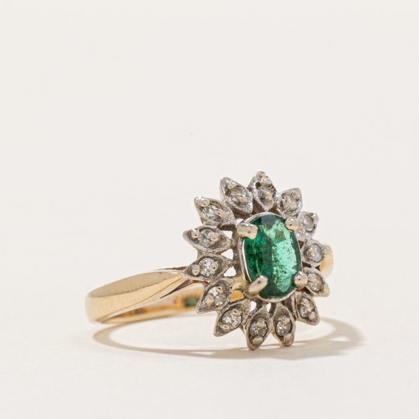 Emerald & Diamond Halo Ring | 0.30ct, 0.07ctw | SZ 5.25 | For Sale