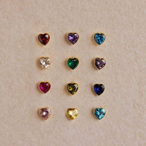 Bezel Heart Birthstone Studs For Sale