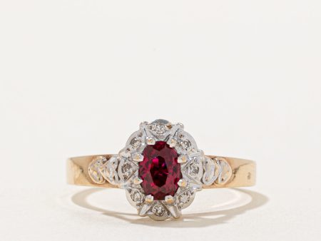 Synthetic Ruby & Diamond Halo Ring | 0.45ct, 0.04ctw | SZ 7.75 | on Sale