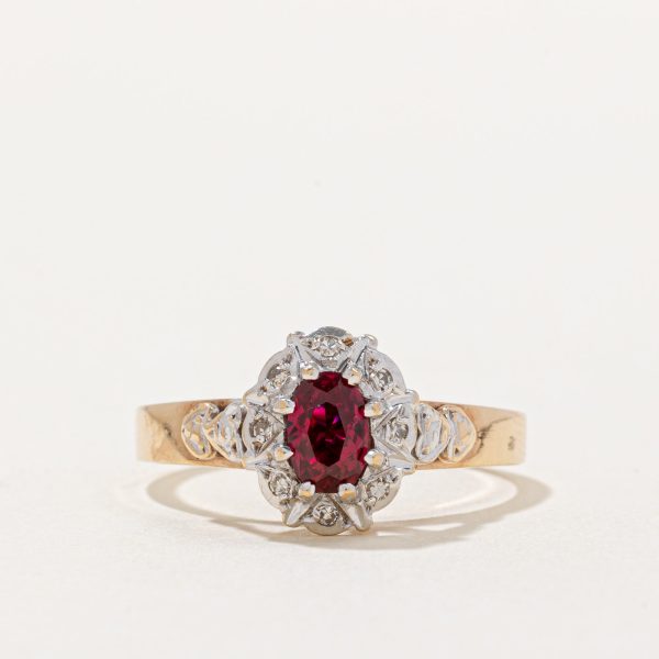 Synthetic Ruby & Diamond Halo Ring | 0.45ct, 0.04ctw | SZ 7.75 | on Sale