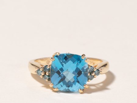 10K Yellow Gold Blue Topaz & Blue Diamond Ring | 2.94ct, 0.12ctw | SZ 6 | Fashion