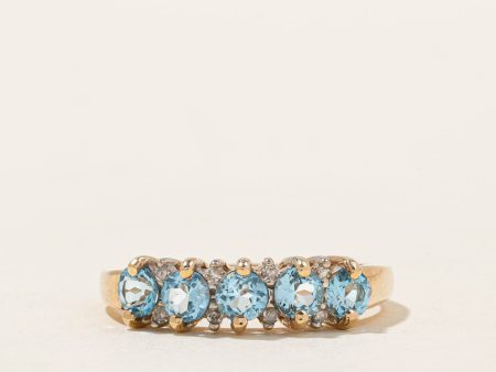 Five Stone Blue Topaz & Diamond Ring | 0.90ctw, 0.04ctw | SZ 7.75 | For Discount