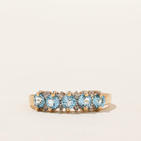 Five Stone Blue Topaz & Diamond Ring | 0.90ctw, 0.04ctw | SZ 7.75 | For Discount