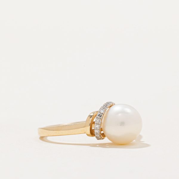 Pearl & Diamond Cocktail Ring | 0.04ctw | SZ 6.75 | Online now