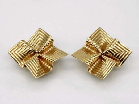 Tiffany  Vintage Retro Origami Pin Wheel 14k Yellow Gold Clip-On Earrings Discount