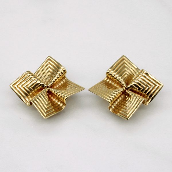 Tiffany  Vintage Retro Origami Pin Wheel 14k Yellow Gold Clip-On Earrings Discount