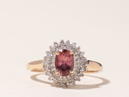 10K Yellow Gold Halo Pink Tourmaline & Diamond Ring | 0.77ct, 0.18ctw | SZ 8 Sale